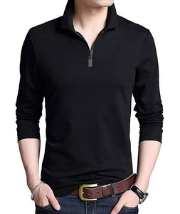 Stylish Black Cotton Solid Polo T-Shirt For Men