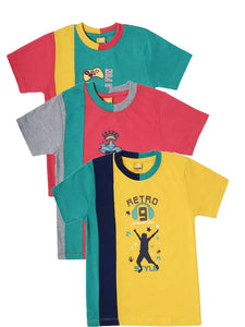 Kids Printed Multicoloured Cotton Tees (Pack Of 3)