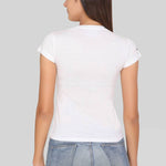 Trendy Printed Crew Neck White T-shirt For Women