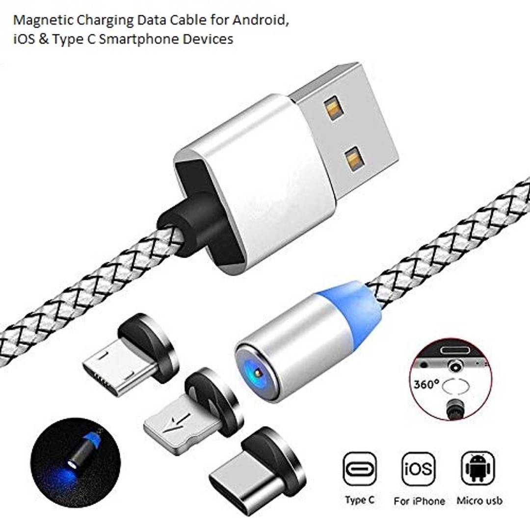 Multi Charging Magnetic Cable, In Nylon Braided Fast Charging Cord Magnetic Charger
