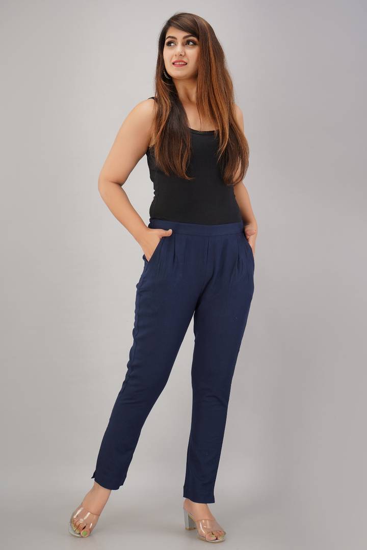 Women Cotton Flex Solid Trouser Pant