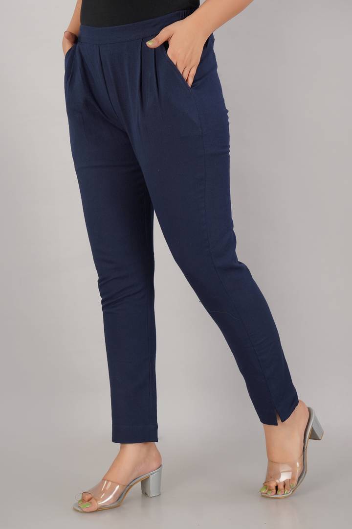 Women Cotton Flex Solid Trouser Pant