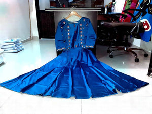Stylish Blue Satin Embroidered Stitched Gown
