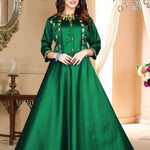 Stylish Green Satin Embroidered Stitched Gown