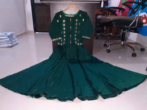 Stylish Green Satin Embroidered Stitched Gown