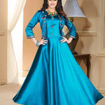 Versatile Sky-Blue Satin Embroidered Stitched Gown