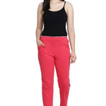Fashionable Pink Cotton Solid Trouser For Women