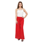 Women's Embroidered Red Rayon Palazzo