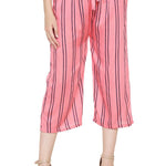 Stylish Rayon Pink Striped Capri For Women