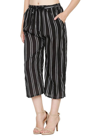 Stylish Rayon Black Striped Capri For Women