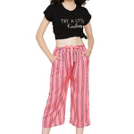 Stylish Rayon Pink Striped Capri For Women