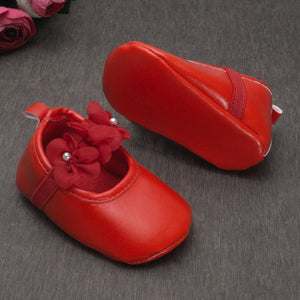 Round Toed PU Leather Pretty Flower Booties-Red