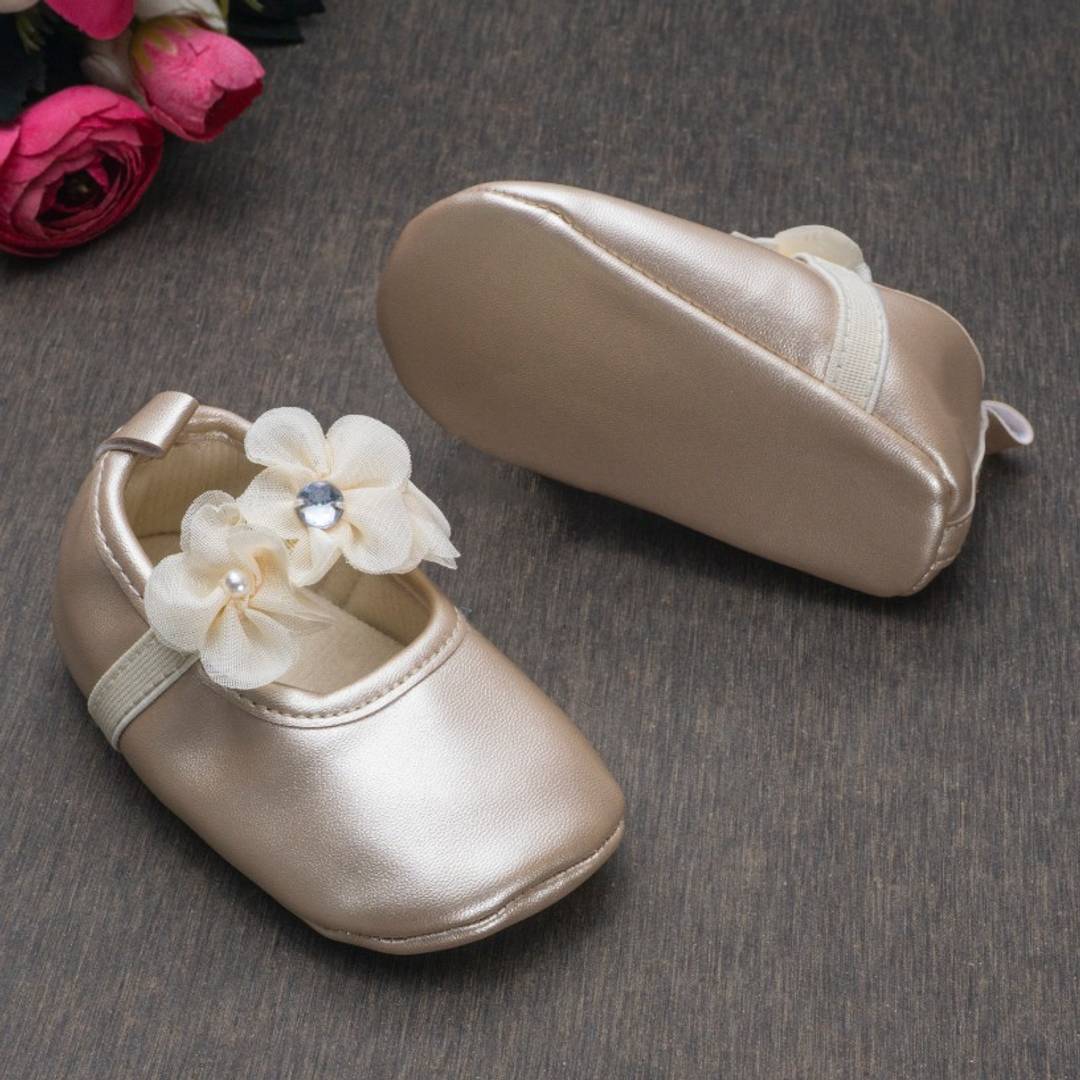 Round Toed PU Leather Pretty Flower Booties-Antique Gold