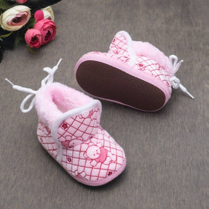 Textured Teddy Printed Velore Slip on Booties with Faux Fur-Pink