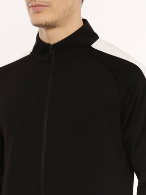 Elegant Black Solid Polyester Track Jacket For Men