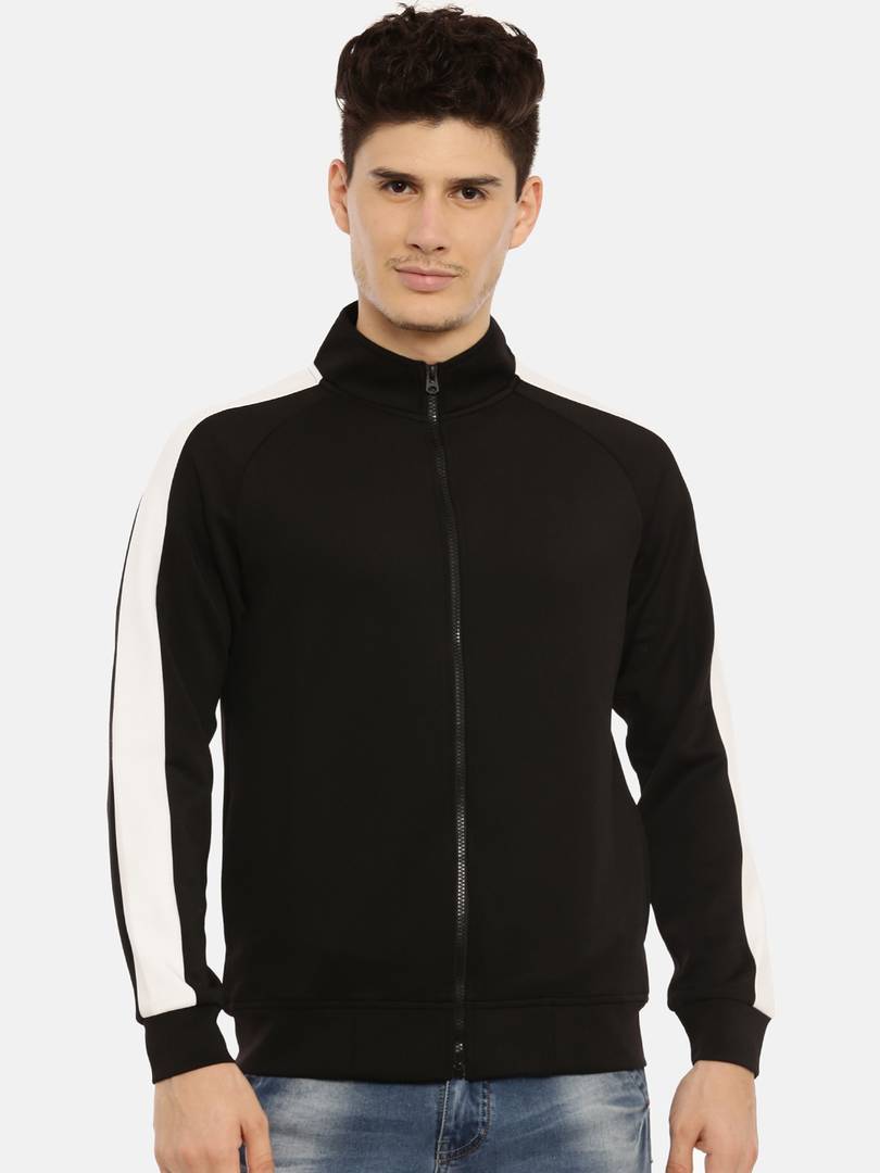 Elegant Black Solid Polyester Track Jacket For Men
