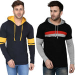Stylish Cotton Colourblocked Hooded T-Shirt For Men (Pack Of 2)