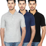 Men's Multicoloured Cotton Blend Solid Polos - Pack Of 3