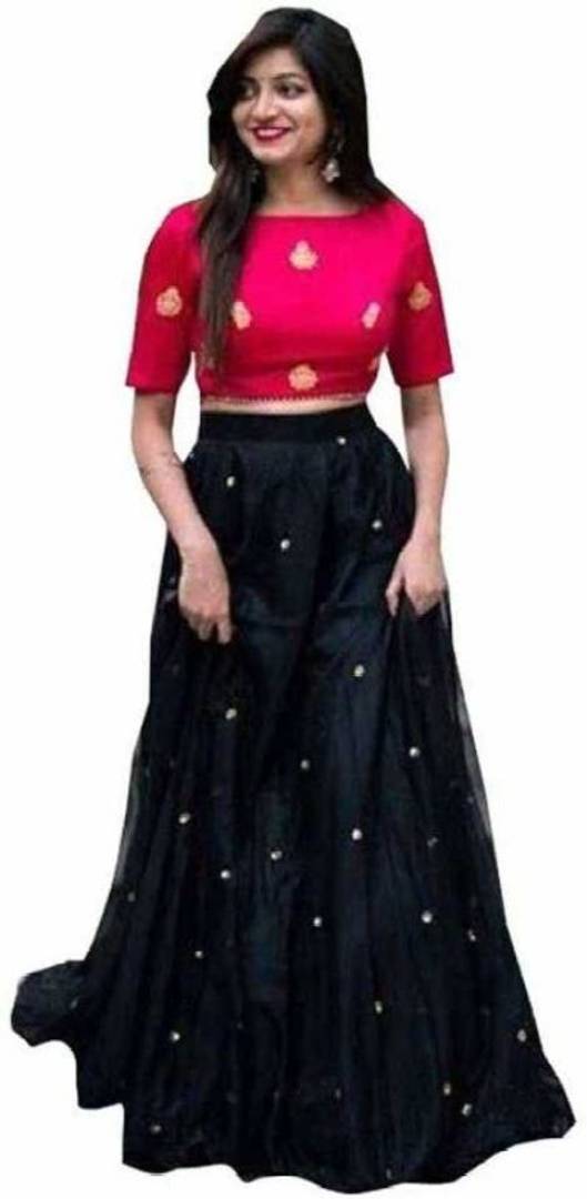 Ramcrupa Creation Women's soft net fashion Lehengha Choli(Free Size) (Black)