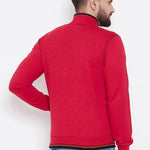 Stylish Red Printed Cotton Blend Long Sleeves Sweatshirt For Men