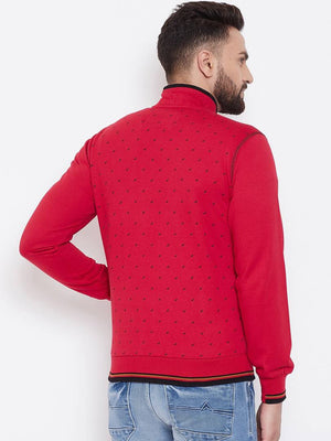 Stylish Red Printed Cotton Blend Long Sleeves Sweatshirt For Men