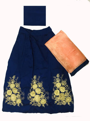 Elegant Blue Embroidered Silk Girls Lehenga Cholis With Dupatta