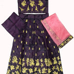 Elegant Purple Embroidered Silk Girls Lehenga Cholis With Dupatta