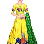 Elegant Yellow Printed  Satin Girls Lehenga Cholis With Dupatta