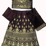 Elegant Brown Embroidered Silk Girls Lehenga Cholis With Dupatta