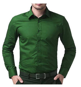 Olive Solid Cotton Slim Fit Casual Shirt