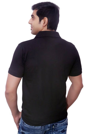 Modern Black Cotton Solid Polo T-Shirt For Men