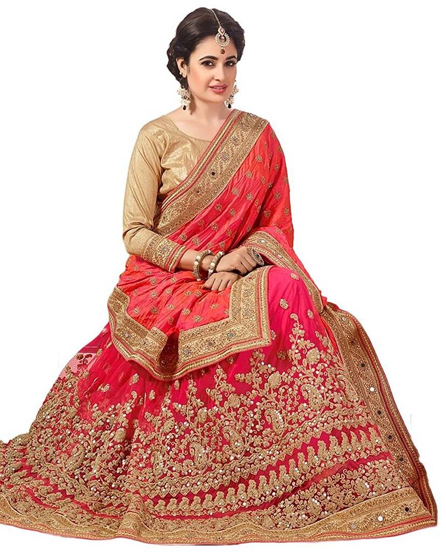 Women's Pink Art Silk Embroidered Bollywood Saree with Blouse piece