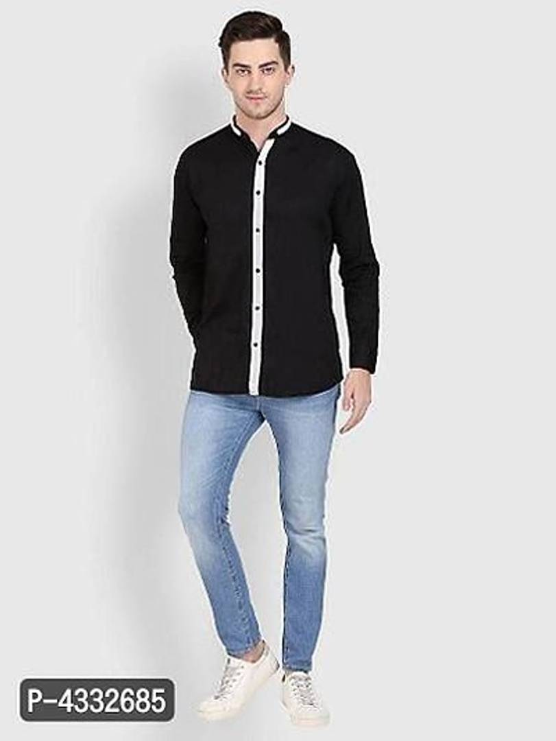 STYLEROAD Stylish Cotton Black Solid Long Sleeves Regular Fit Shirt For Men
