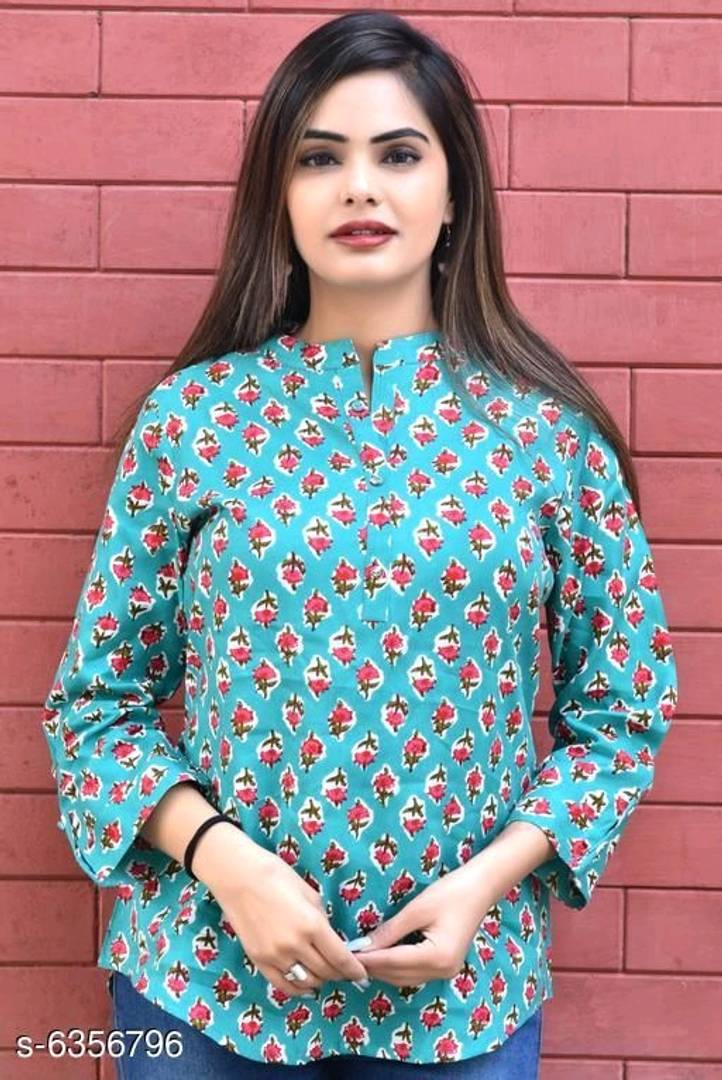 Stylish Rayon Turquoise Printed Top For Women