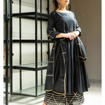 Stylish Cotton Gota Patti Work Anarkali Kurta With Palazzo And Dupatta Set