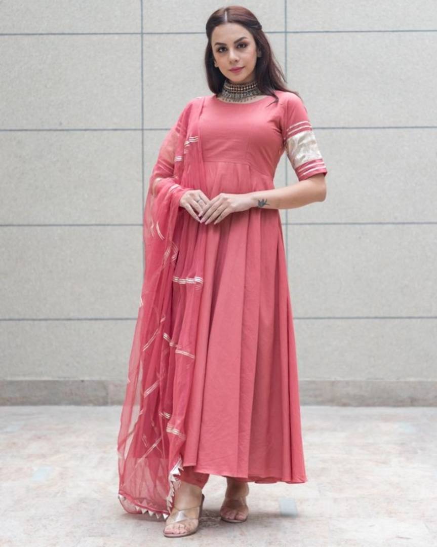 Stylish Cotton Solid Gown With Duaptta Set