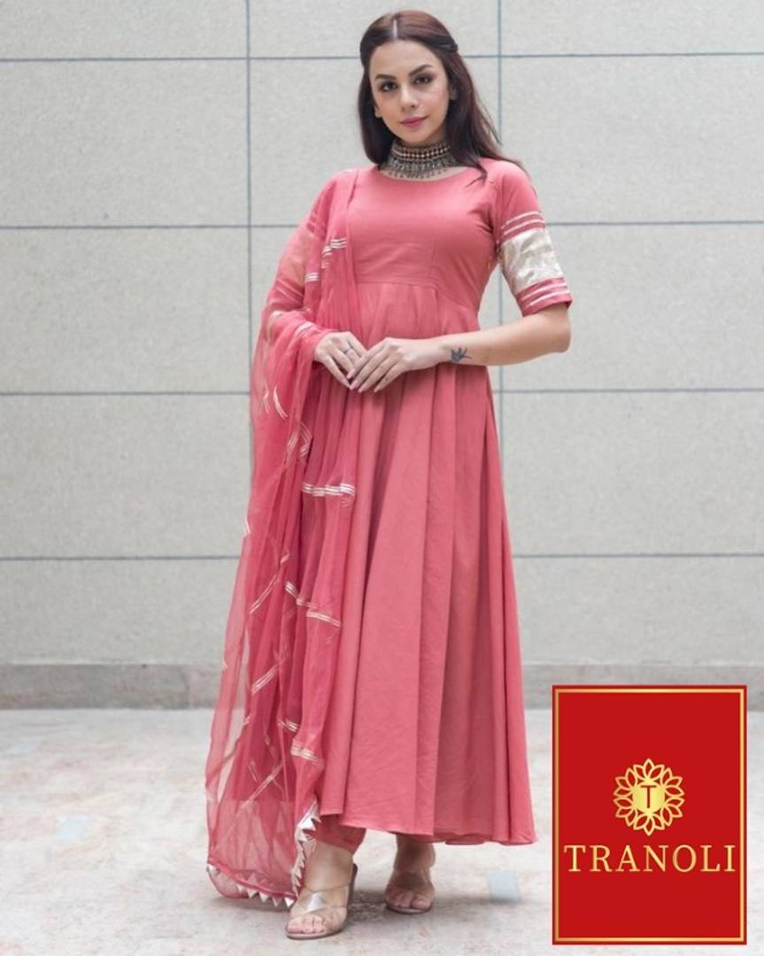 Stylish Cotton Solid Gown With Duaptta Set