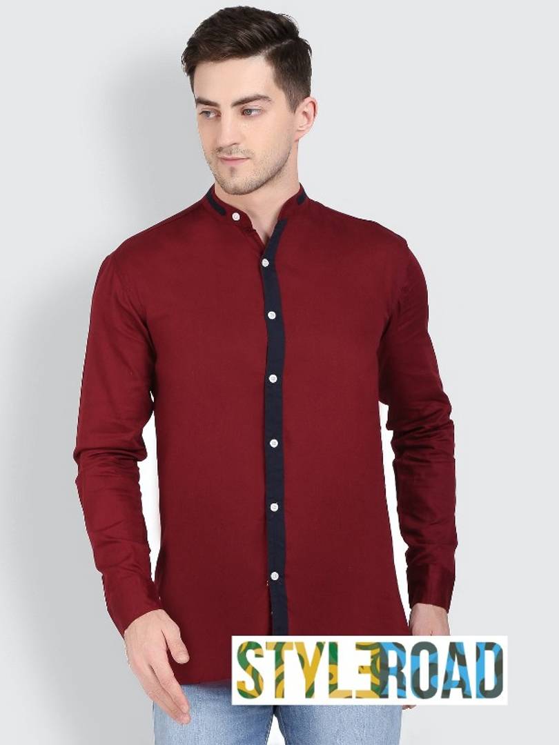 STYLEROAD Stylish Cotton Maroon Solid Long Sleeves Regular Fit Shirt For Men