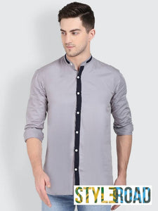 STYLEROAD Stylish Cotton Grey Solid Long Sleeves Regular Fit Shirt For Men