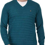 Stylish Blue Solid Wool Long Sleeves V-neck Sweater