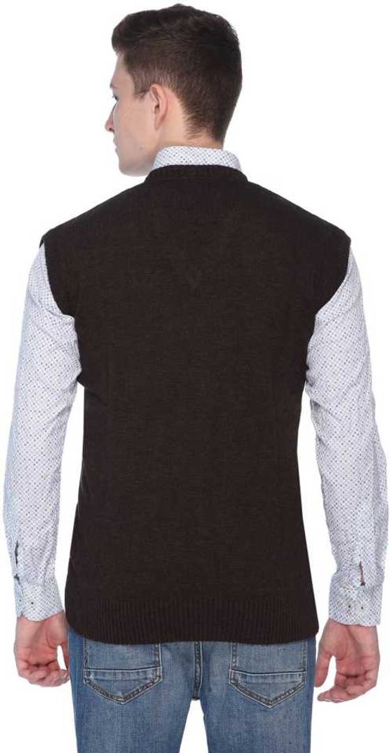 Stylish Coffee Striped Wool Sleeveless V-neck Sweater