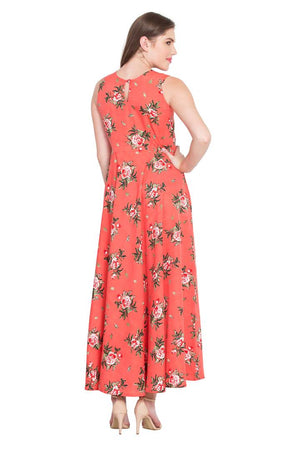 Peach Crepe Printed Gown For Women's
