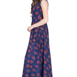 Blue Crepe Printed Gown For Women's