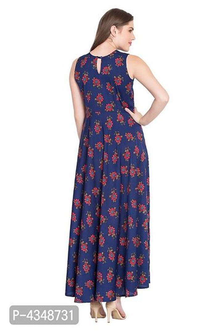 Blue Crepe Printed Gown For Women's