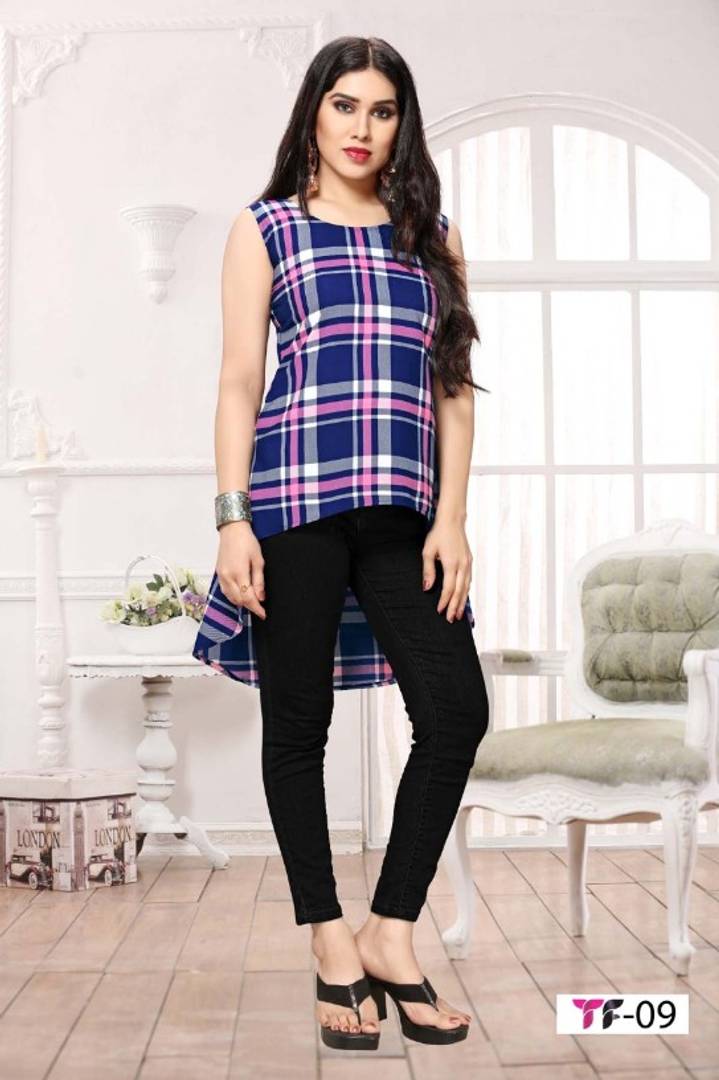 Stylish Crepe Checked Sleeveless Top For Women