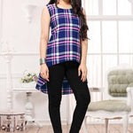 Stylish Crepe Checked Sleeveless Top For Women
