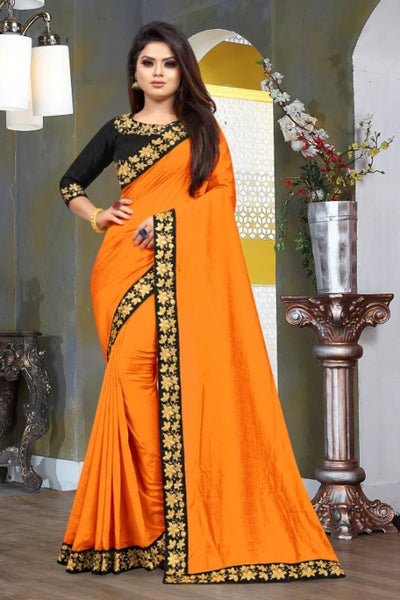 Buy KUNA SILK MILL Solid/Plain Bollywood Art Silk Orange Sarees Online @  Best Price In India | Flipkart.com