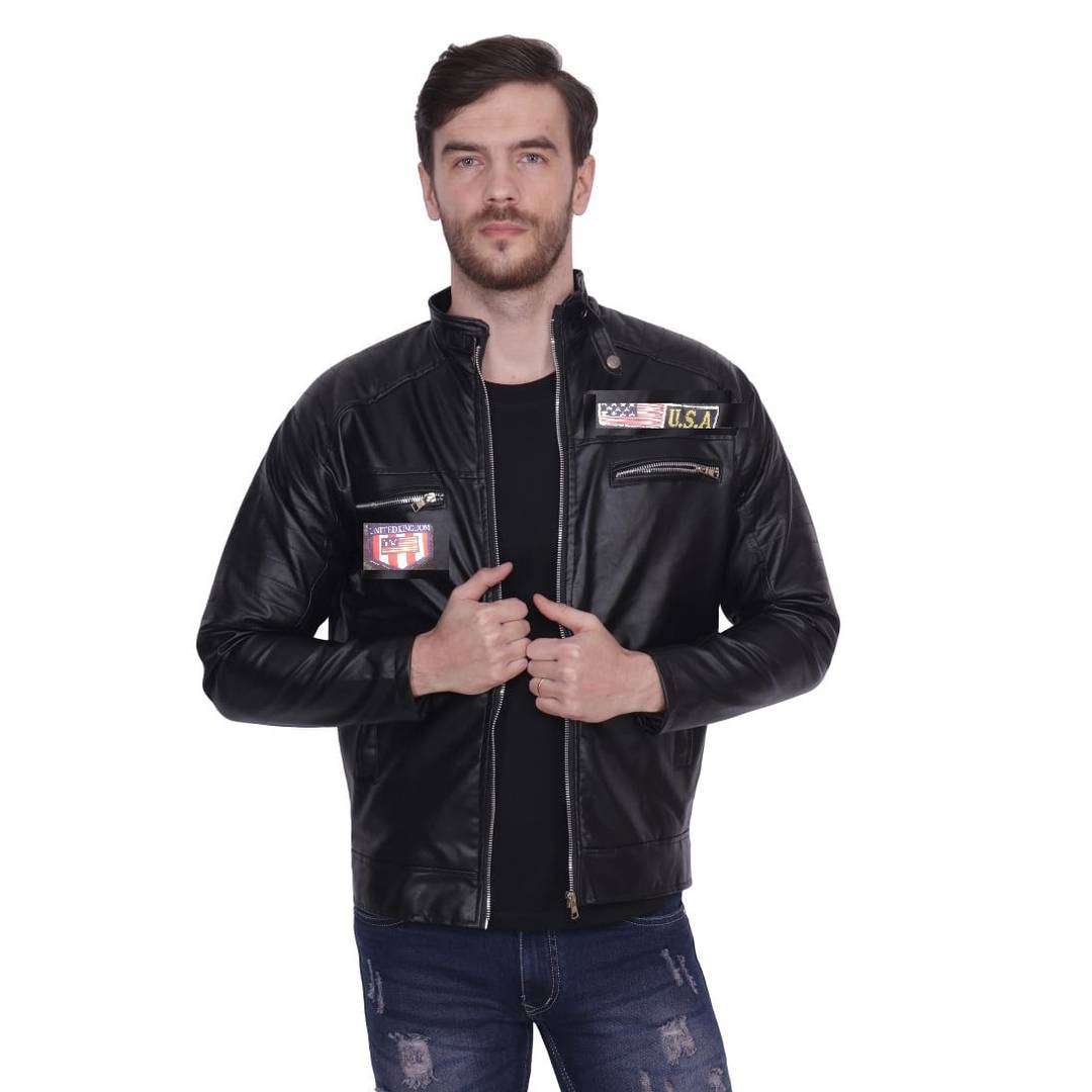 High Quality Solid Faux Leather Jacket For Men