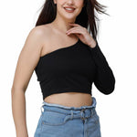 One Shoulder neck solid Crop top for women