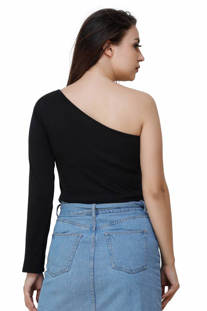 One Shoulder neck solid Crop top for women